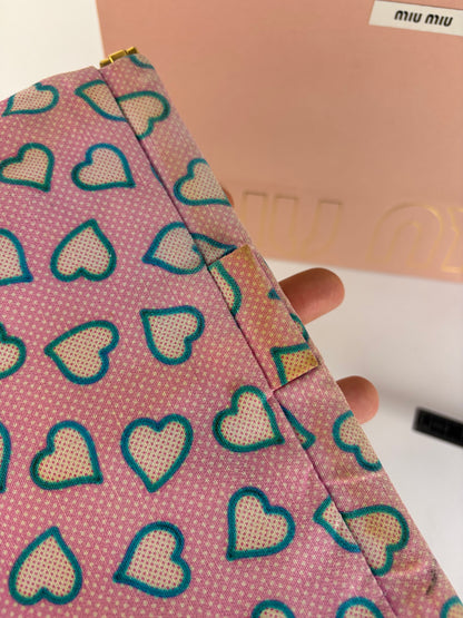 Vintage Miu Miu Heart Print Fabric Pouch c. Mid-2010s Pink Blue
