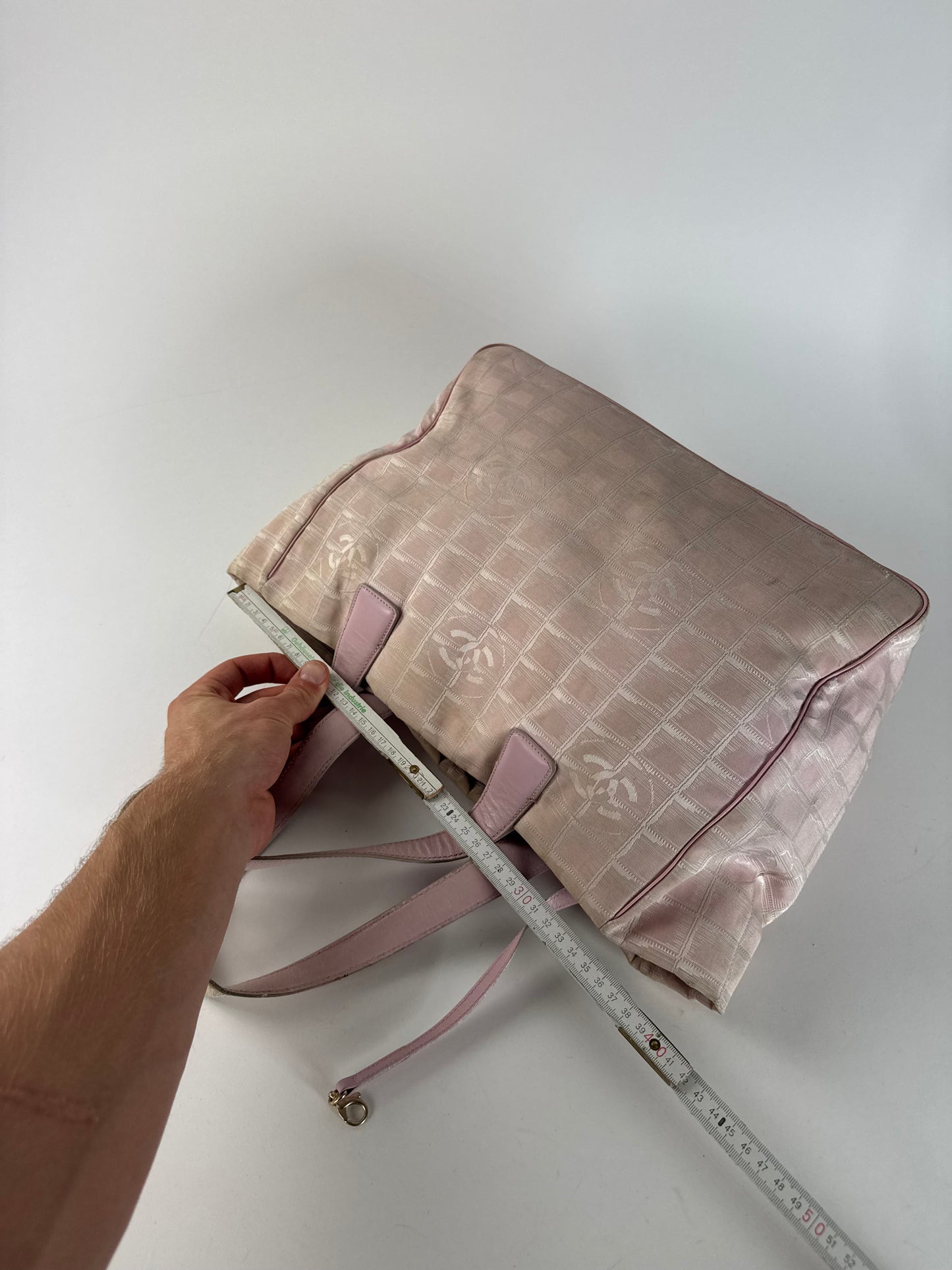 Vintage Chanel Canvas Leather Tote Bag Pink White