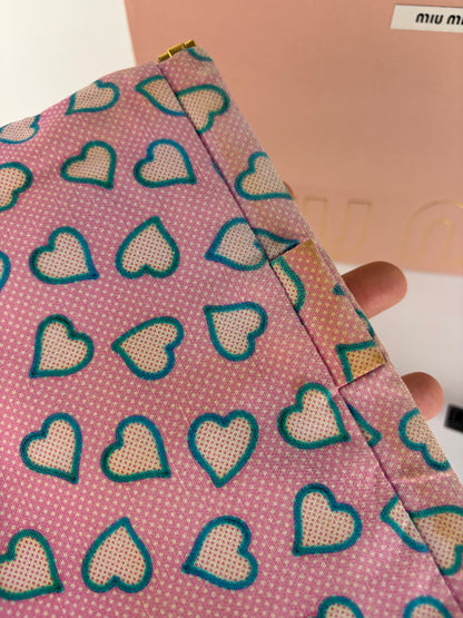 Vintage Miu Miu Heart Print Fabric Pouch c. Mid-2010s Pink Blue