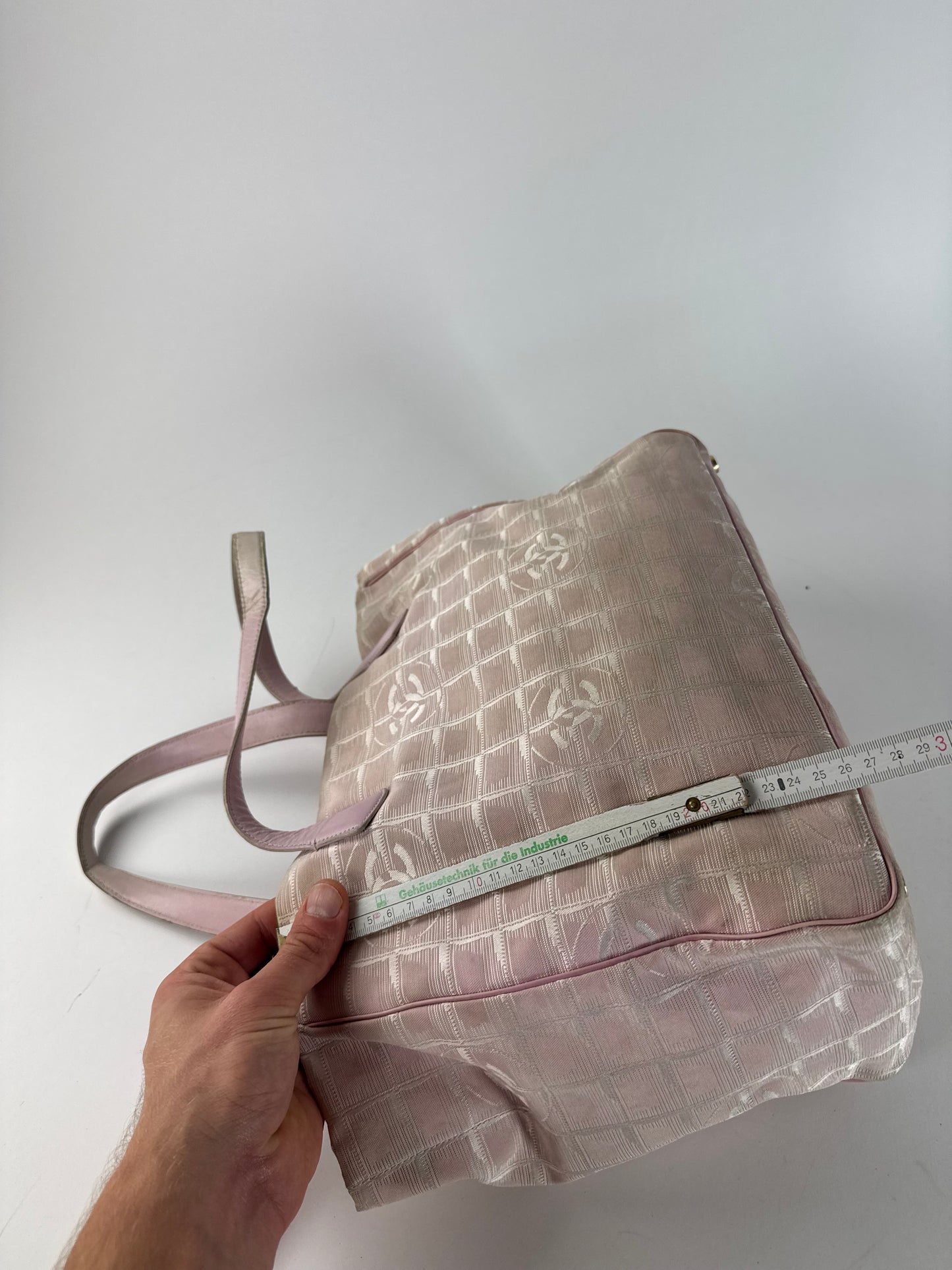 Vintage Chanel Canvas Leather Tote Bag Pink White