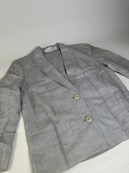 Vintage Dior Linen Blazer Light Grey Stripe S