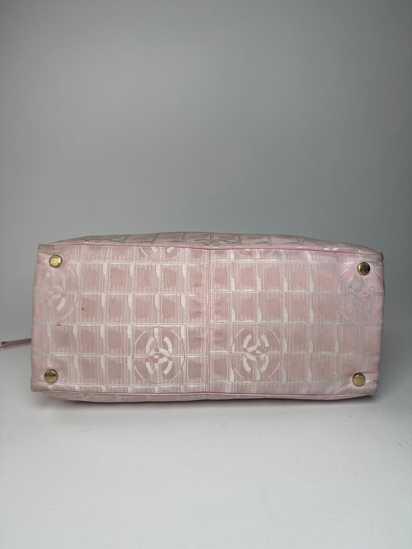 Vintage Chanel Canvas Leather Tote Bag Pink White