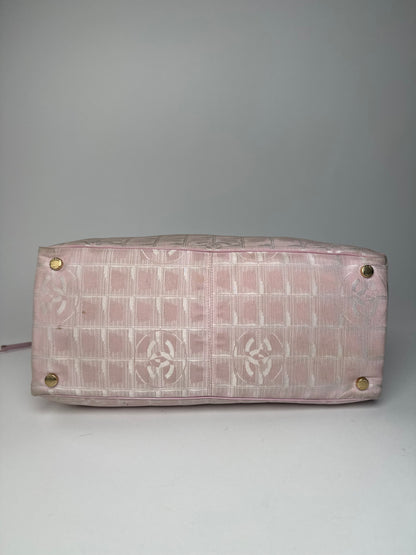 Vintage Chanel Canvas Leather Tote Bag Pink White