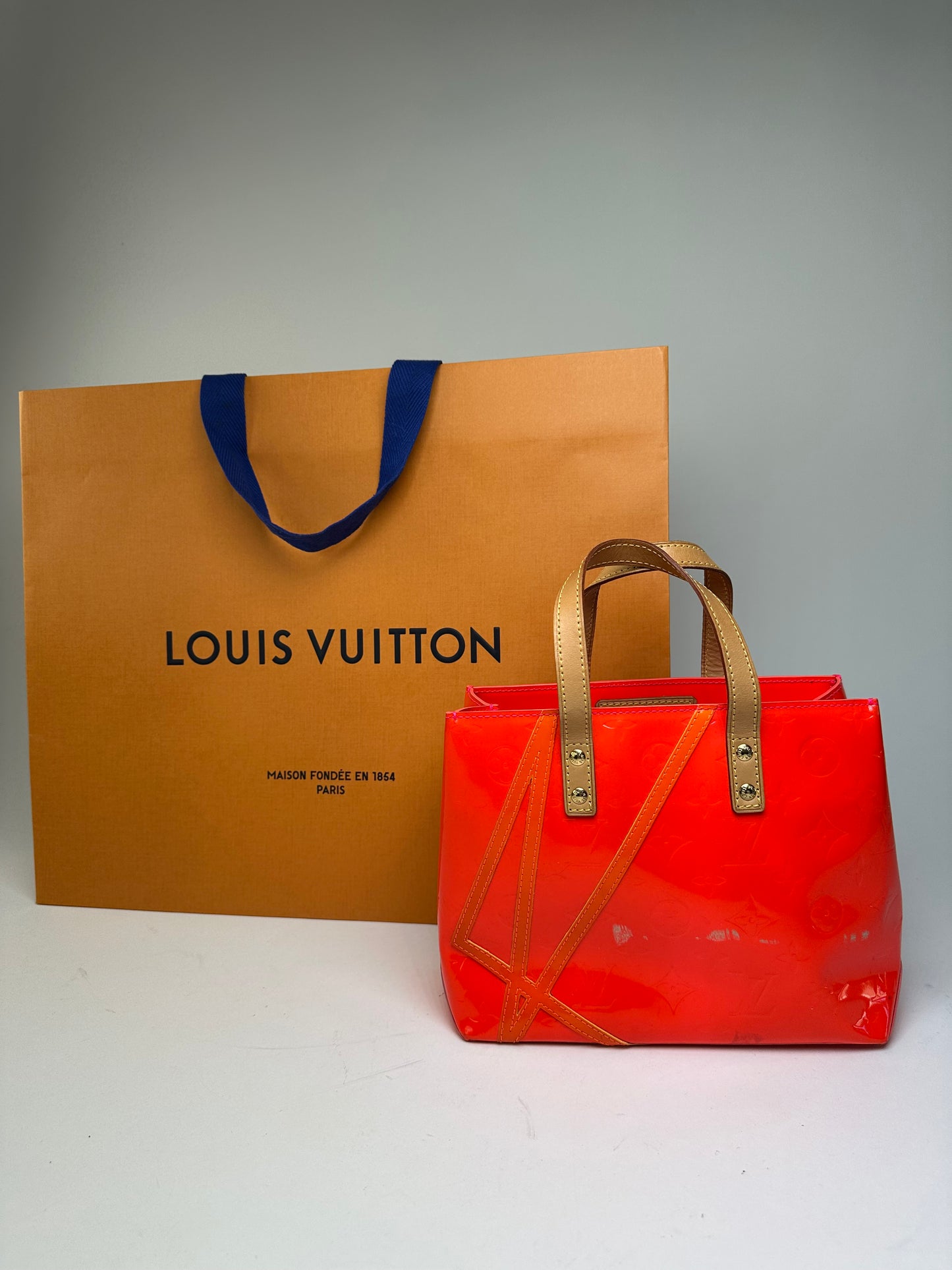 Vintage Louis Vuitton Patent Leather Tote Bag Red Orange