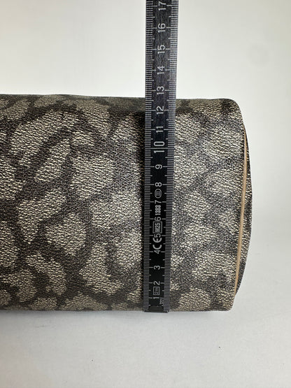 Vintage Yves Saint Laurent Stone Emblossed Leather Boston Bag Grey Black Brown