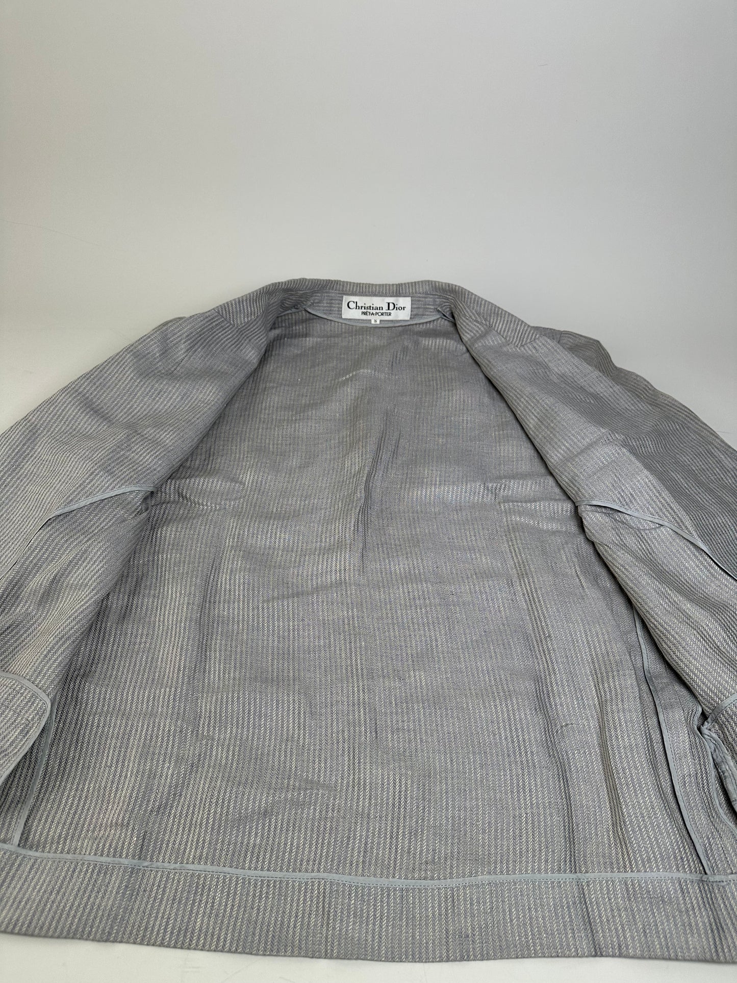 Vintage Dior Linen Blazer Light Grey Stripe S