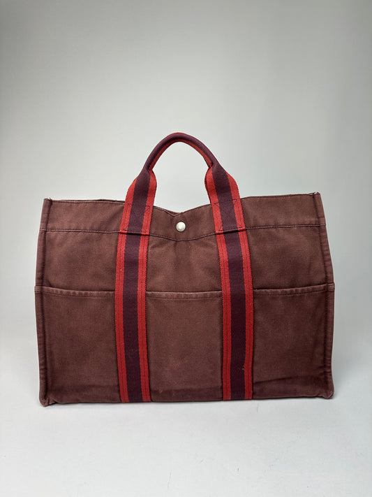 Vintage Hermes Canvas Tote Bag Purple Red