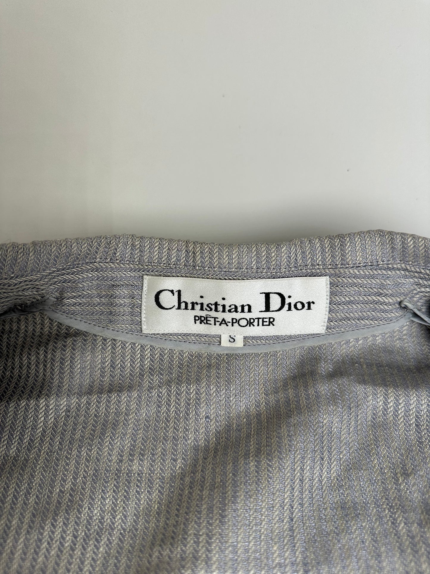 Vintage Dior Linen Blazer Light Grey Stripe S