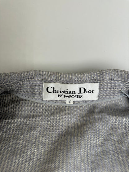 Vintage Dior Linen Blazer Light Grey Stripe S