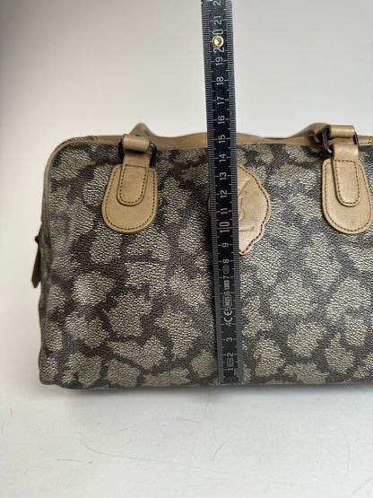 Vintage Yves Saint Laurent Stone Emblossed Leather Boston Bag Grey Black Brown