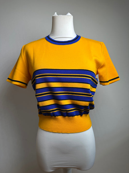 Vintage Yves Saint Laurent Knit Crop Top Yellow Blue Stripes M