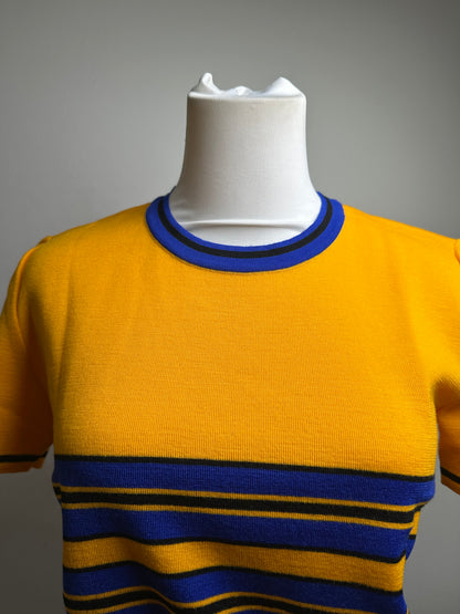 Vintage Yves Saint Laurent Knit Crop Top Yellow Blue Stripes M