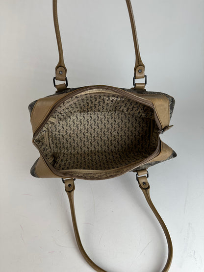 Vintage Yves Saint Laurent Stone Emblossed Leather Boston Bag Grey Black Brown