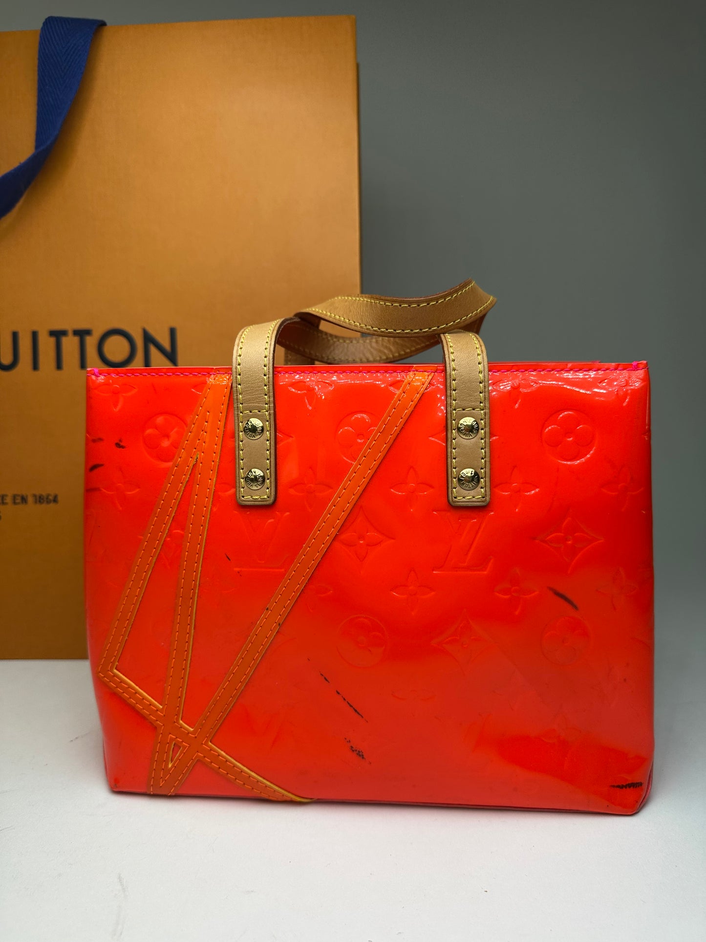 Vintage Louis Vuitton Patent Leather Tote Bag Red Orange