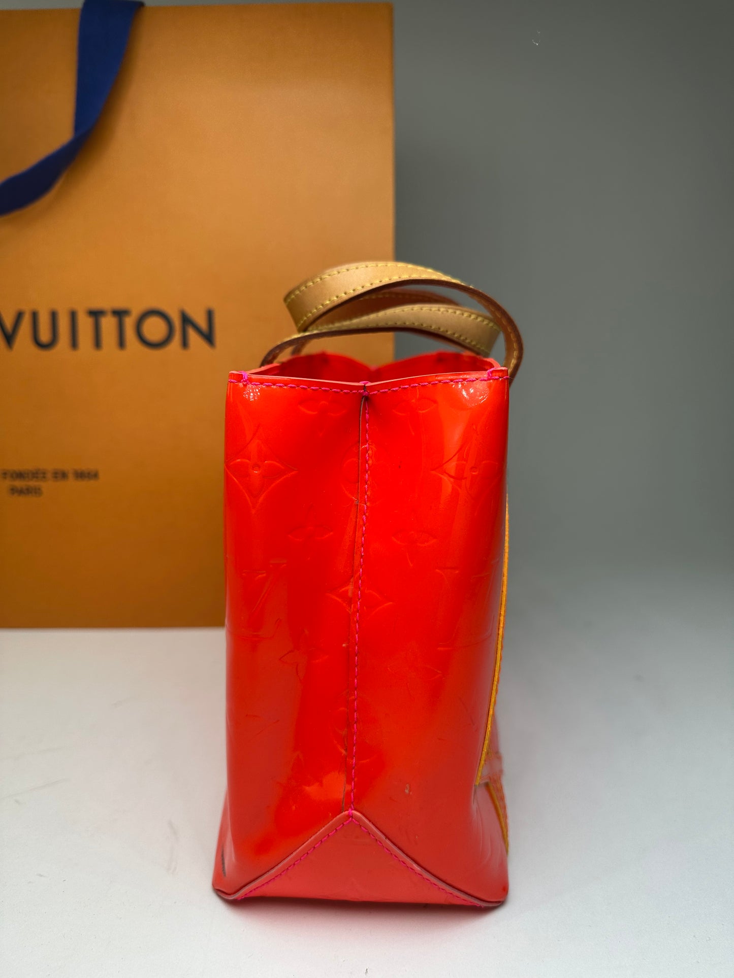 Vintage Louis Vuitton Patent Leather Tote Bag Red Orange