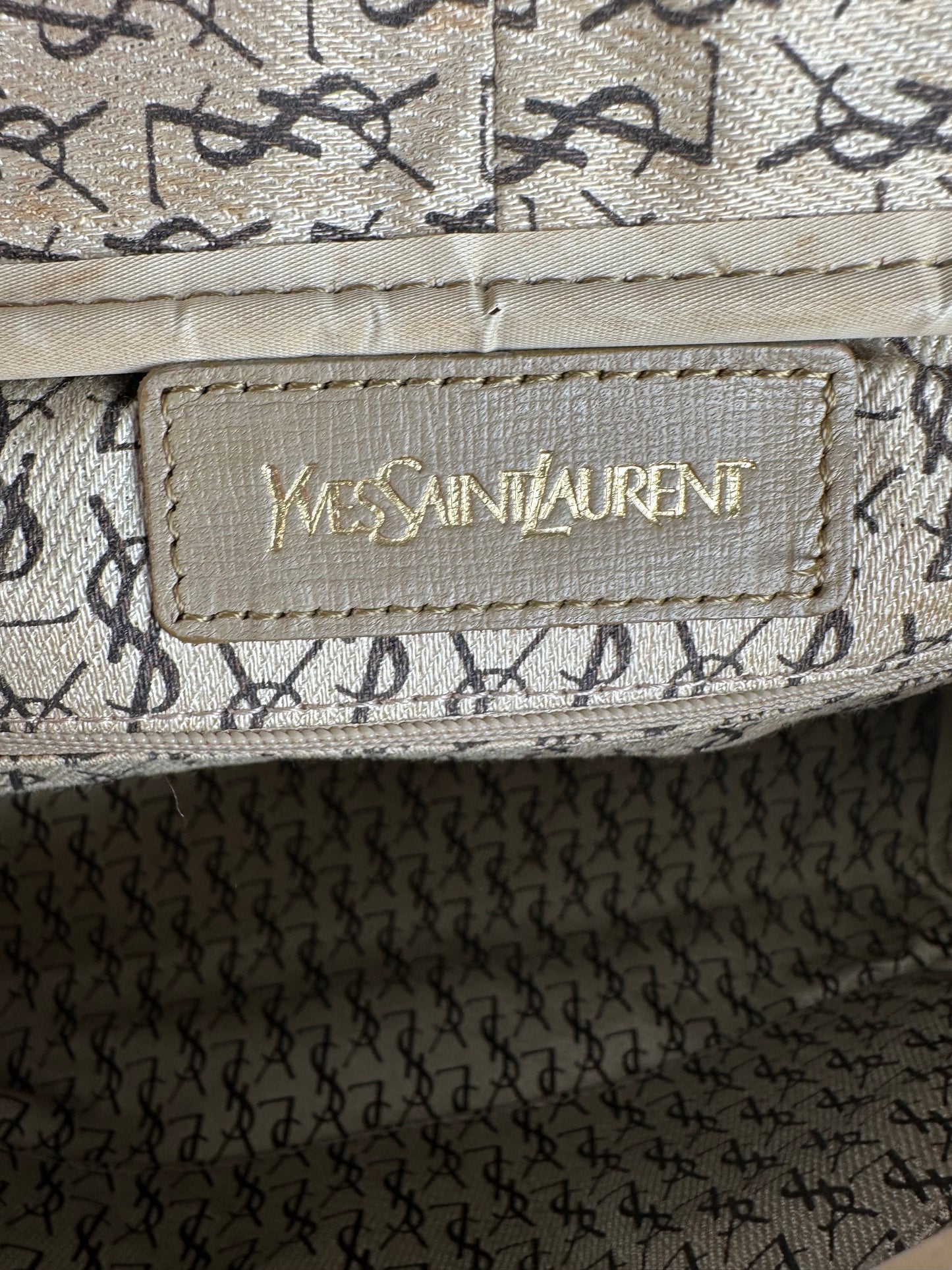 Vintage Yves Saint Laurent Stone Emblossed Leather Boston Bag Grey Black Brown