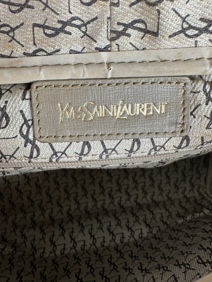 Vintage Yves Saint Laurent Stone Emblossed Leather Boston Bag Grey Black Brown