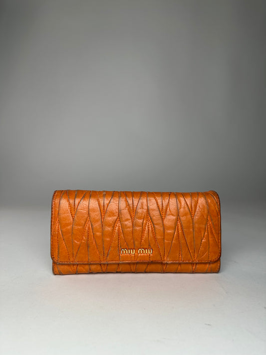 Vintage Miu Miu Metallasse Leather Wallet Long Orange