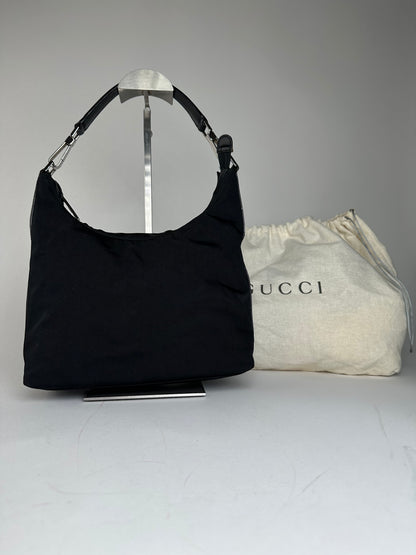 Vintage Gucci Canvas Leather Hobo Bag Black