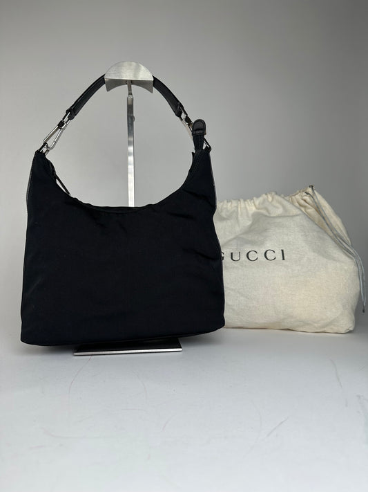 Vintage Gucci Canvas Leather Hobo Bag Black