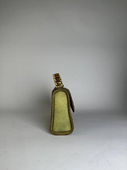 Vintage Loewe Leather Clutch Bag Olive Green Gold