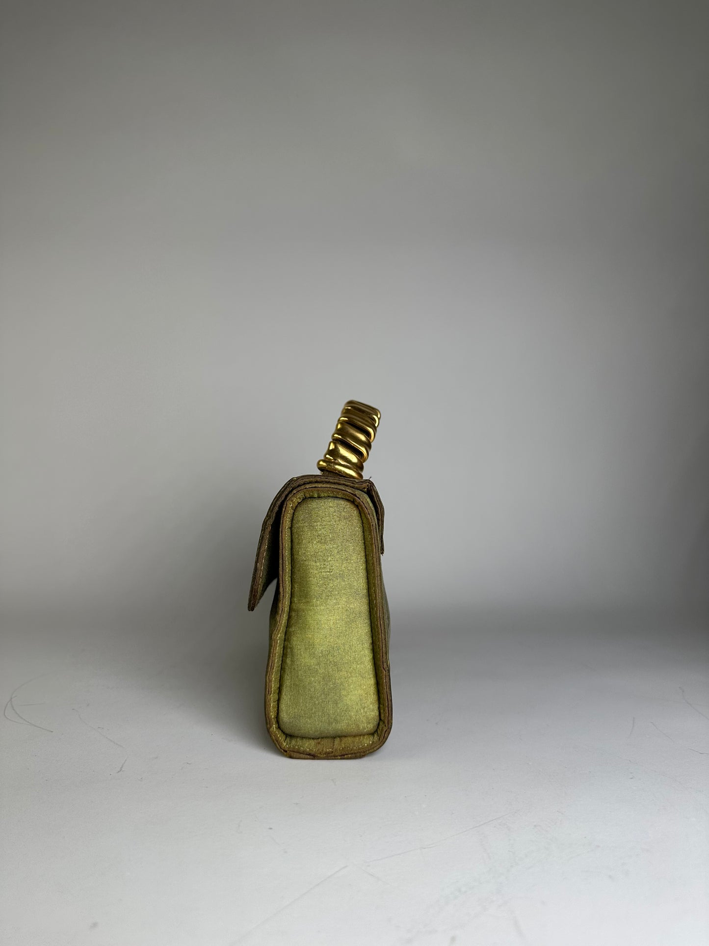 Vintage Loewe Leather Clutch Bag Olive Green Gold