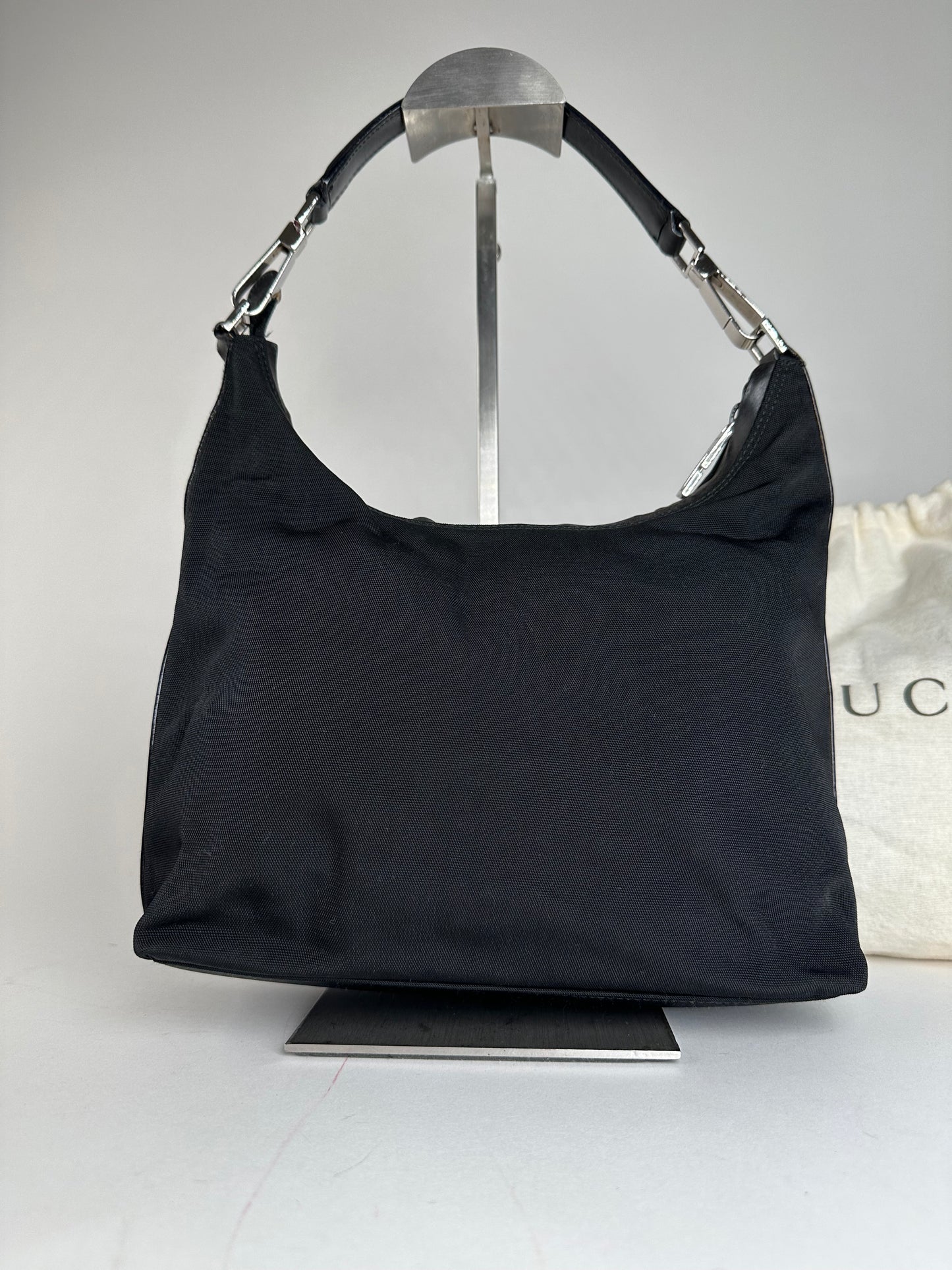 Vintage Gucci Canvas Leather Hobo Bag Black