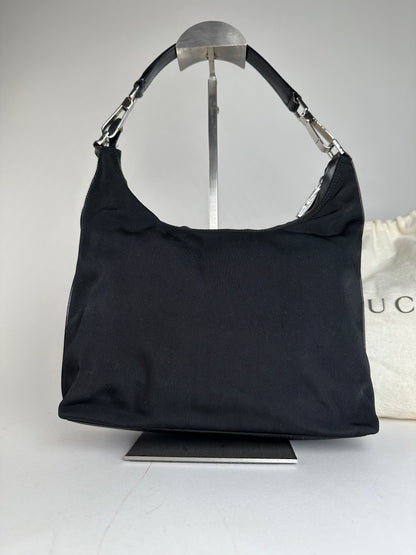 Vintage Gucci Canvas Leather Hobo Bag Black