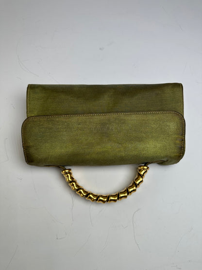 Vintage Loewe Leather Clutch Bag Olive Green Gold