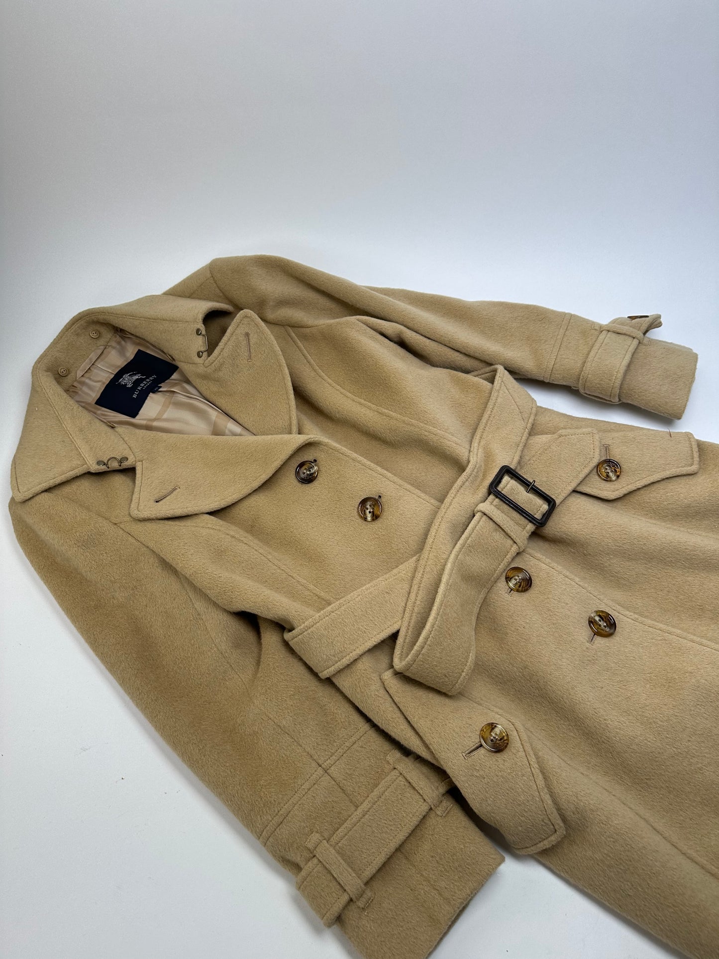Vintage Burberry Wool Trench Coat Beige Gold M
