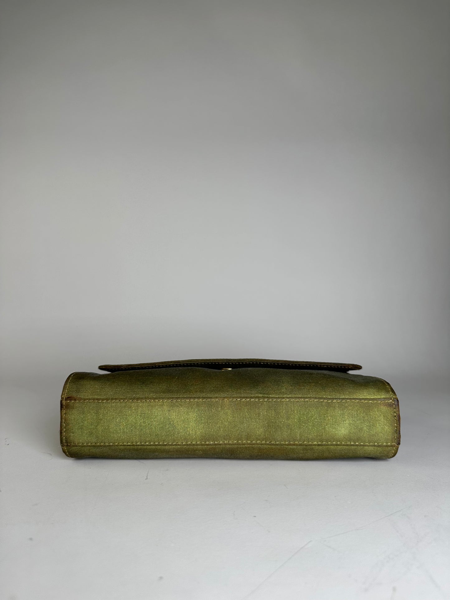 Vintage Loewe Leather Clutch Bag Olive Green Gold