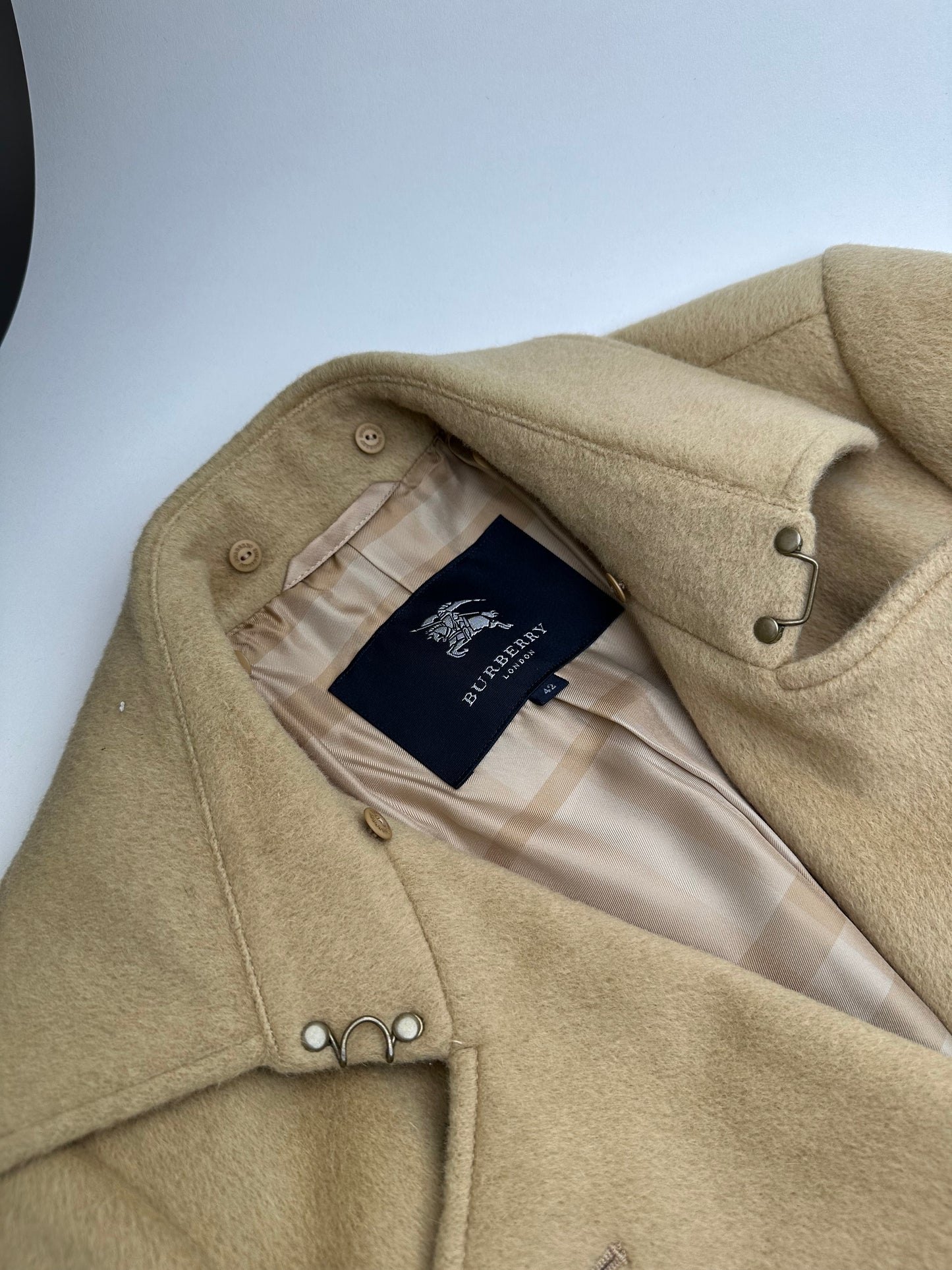 Vintage Burberry Wool Trench Coat Beige Gold M