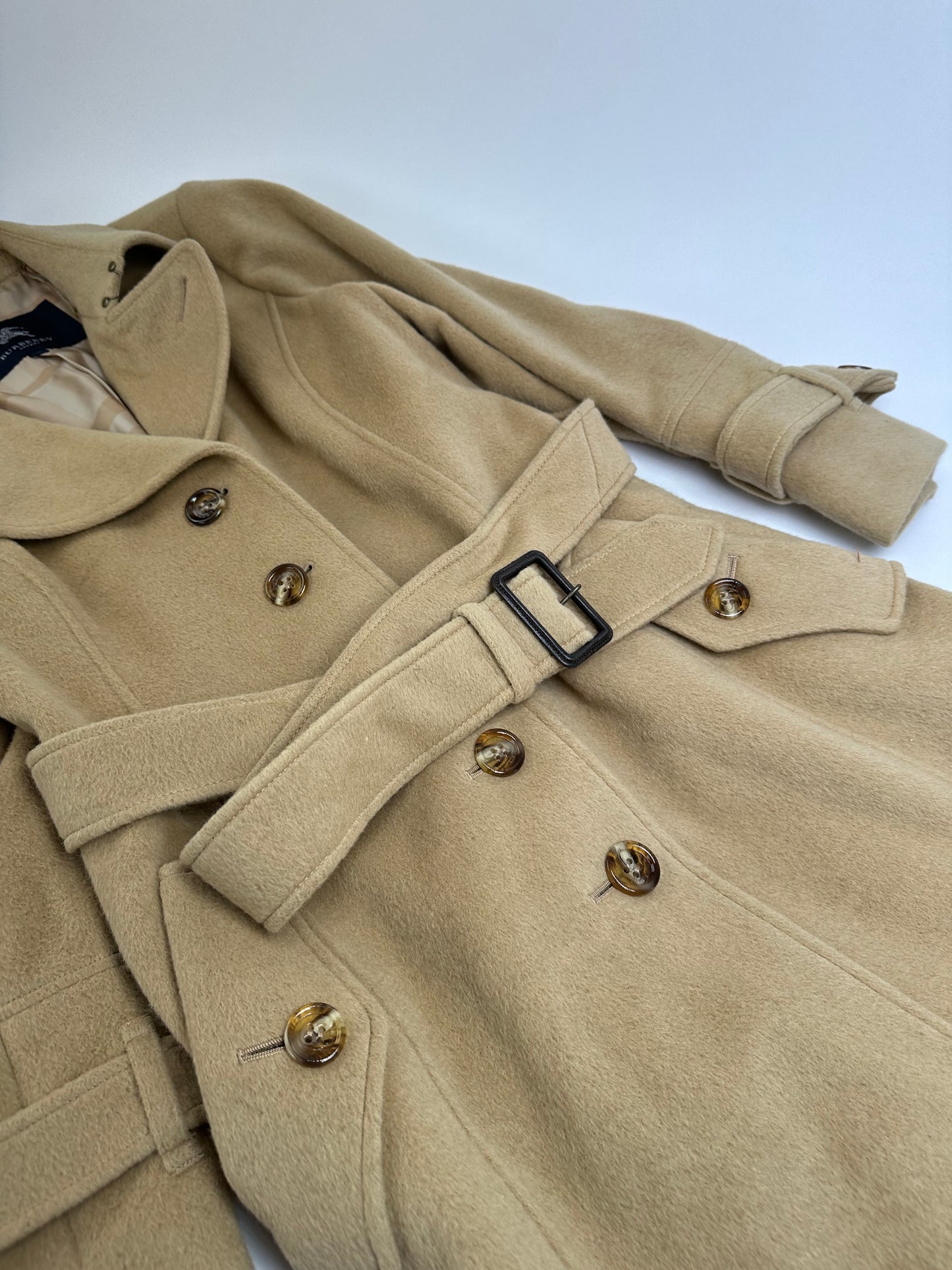 Vintage Burberry Wool Trench Coat Beige Gold M