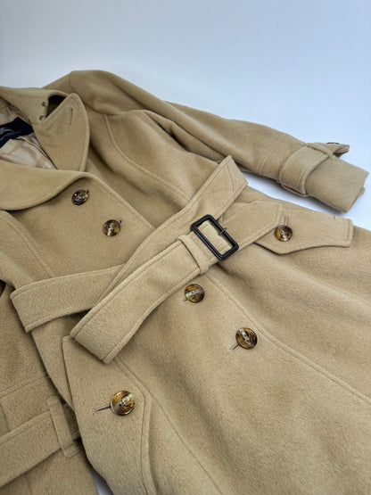 Vintage Burberry Wool Trench Coat Beige Gold M