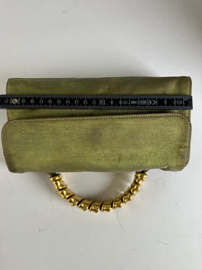 Vintage Loewe Leather Clutch Bag Olive Green Gold
