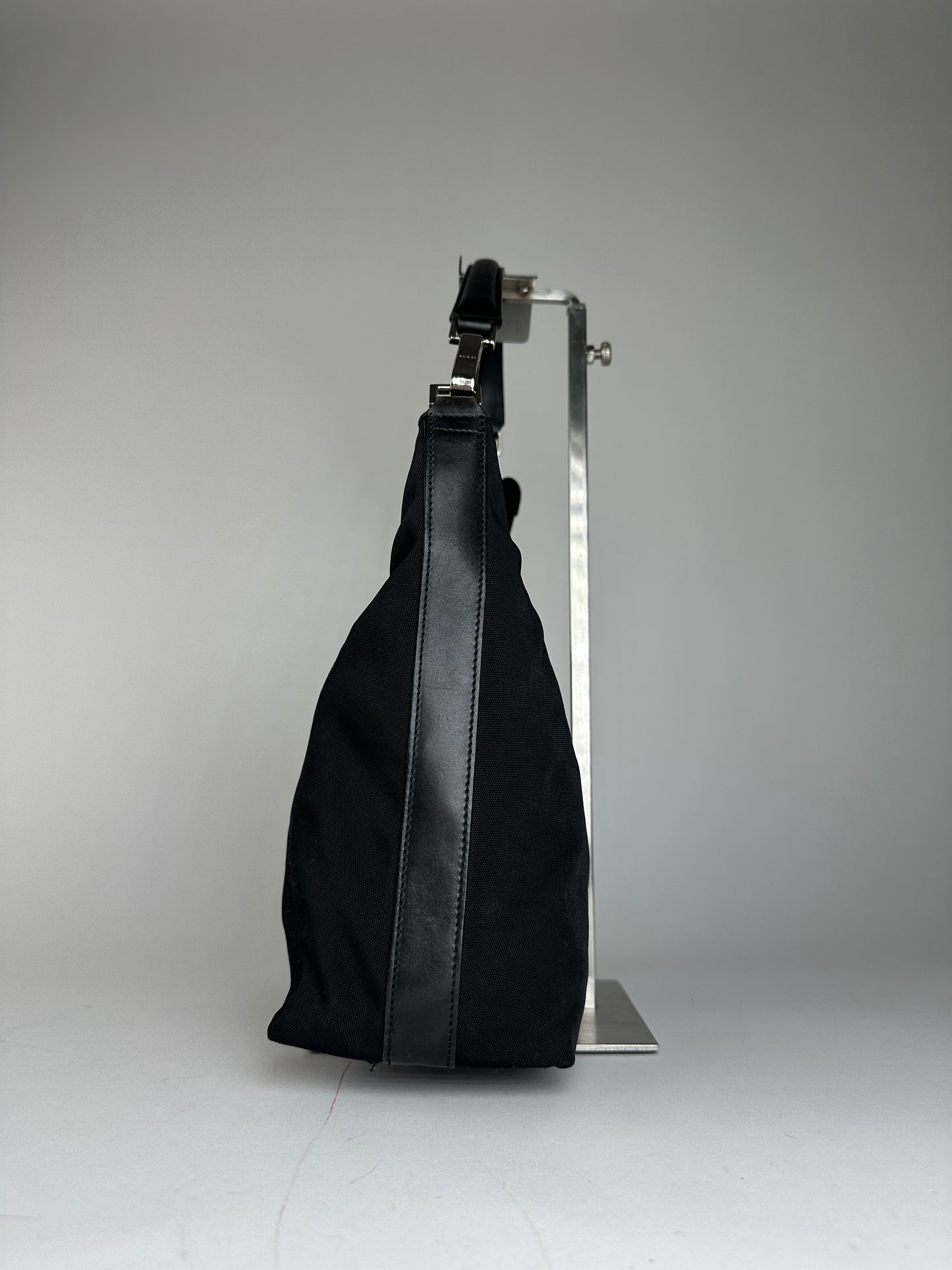 Vintage Gucci Canvas Leather Hobo Bag Black