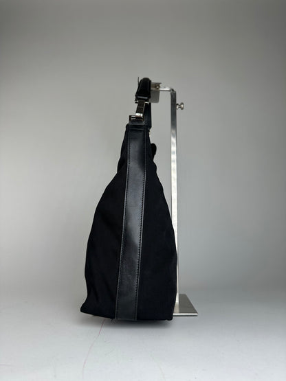 Vintage Gucci Canvas Leather Hobo Bag Black