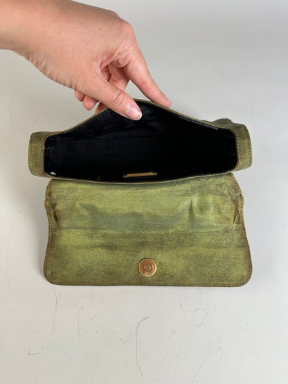 Vintage Loewe Leather Clutch Bag Olive Green Gold