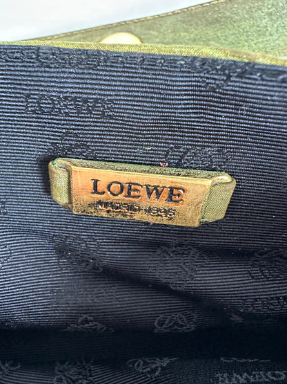 Vintage Loewe Leather Clutch Bag Olive Green Gold