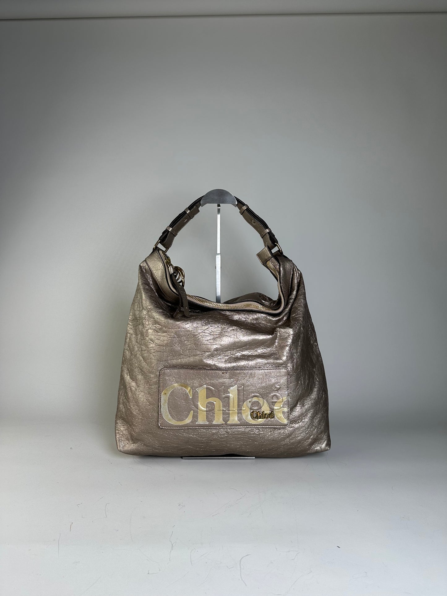 Vintage Chloe Metallic Leather Tote Taupe Gold
