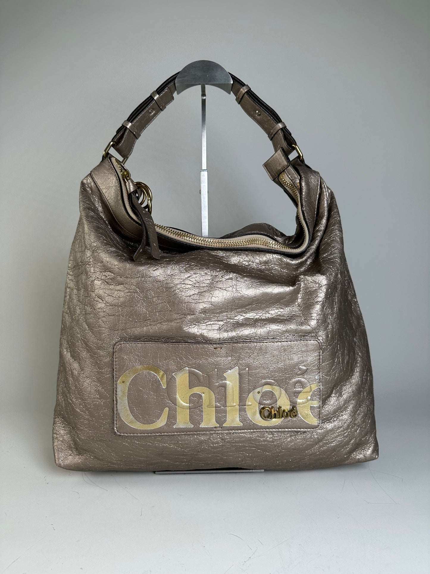 Vintage Chloe Metallic Leather Tote Taupe Gold
