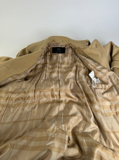 Vintage Burberry Wool Trench Coat Beige Gold M