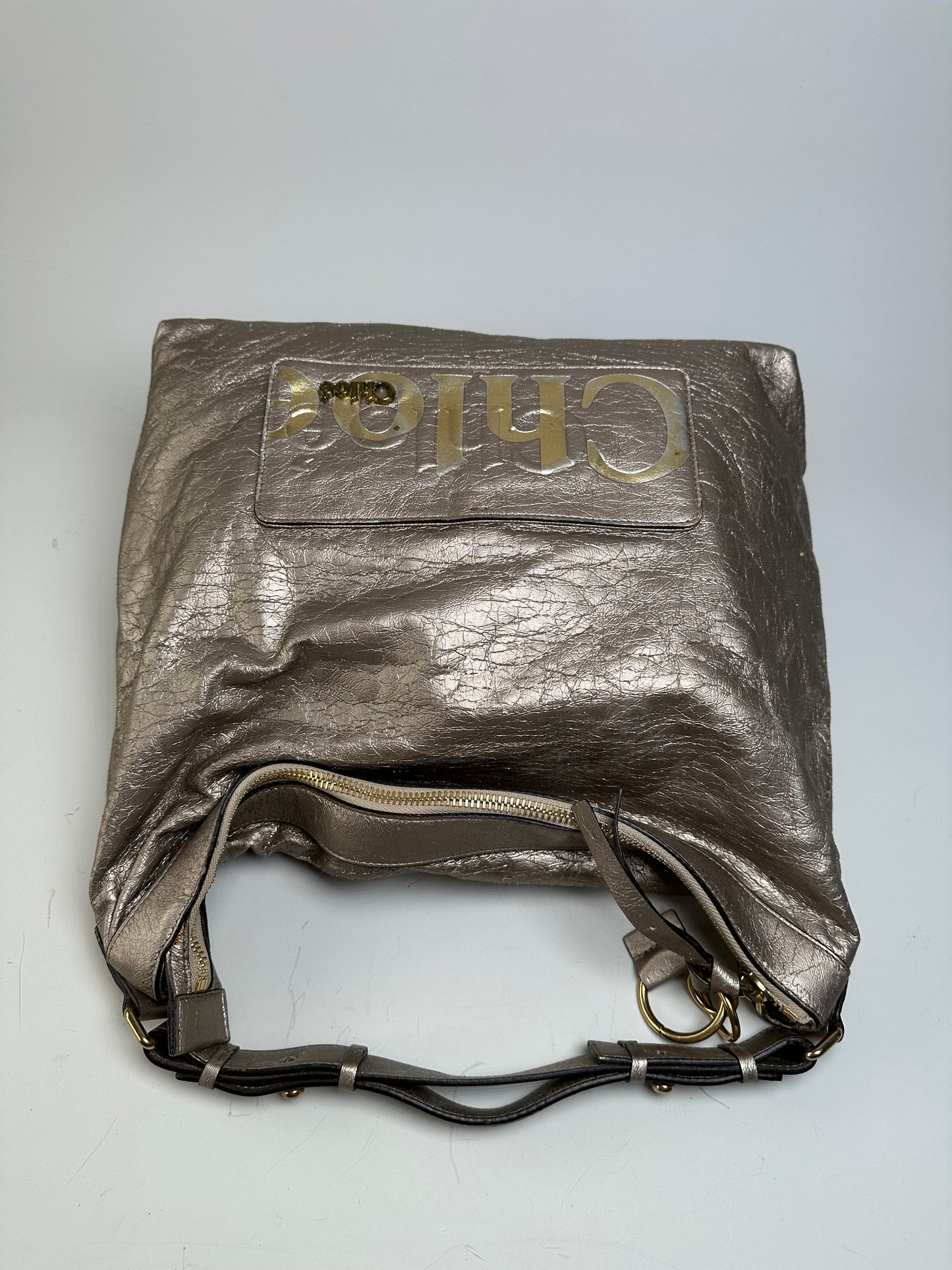 Vintage Chloe Metallic Leather Tote Taupe Gold