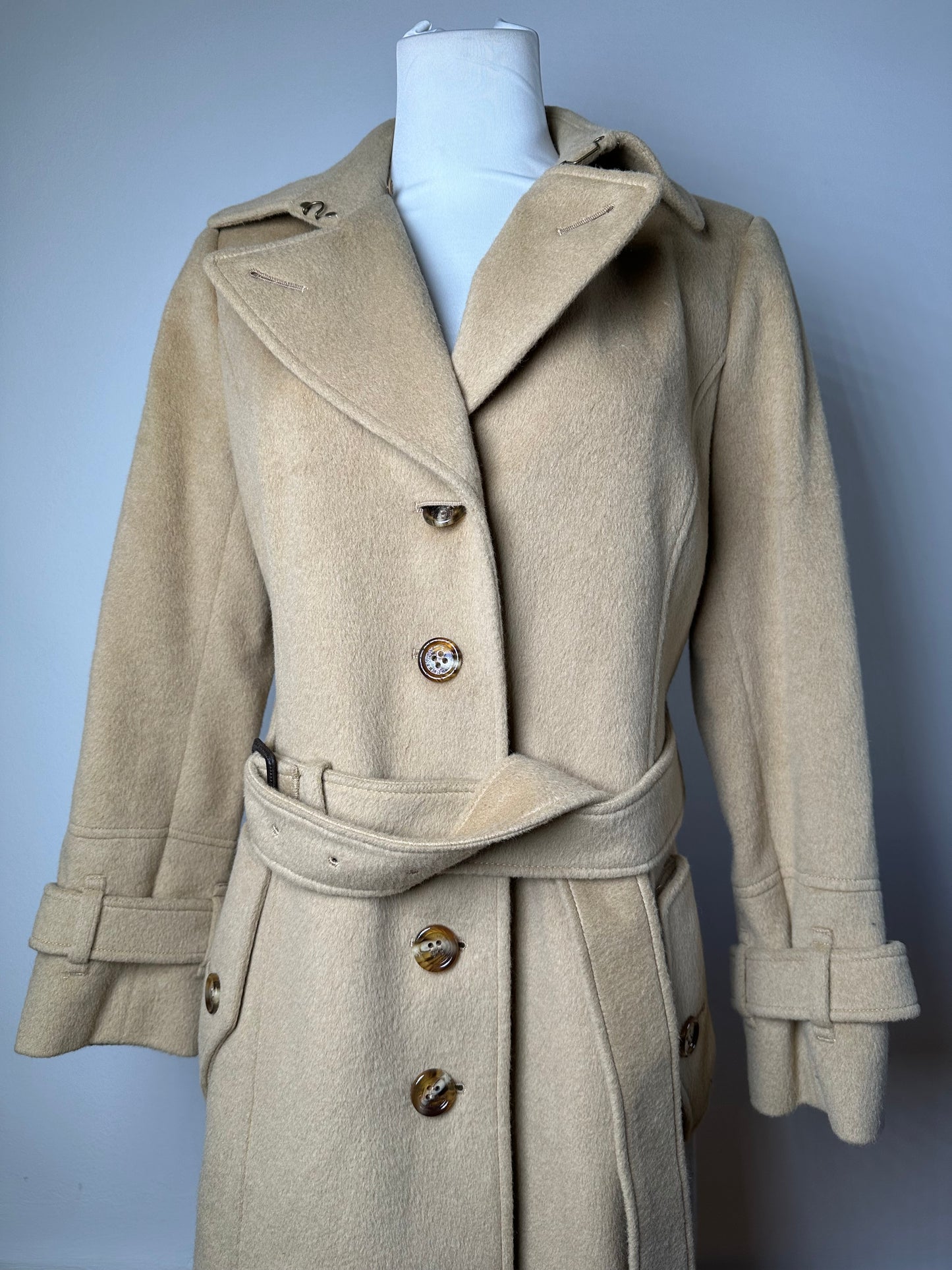 Vintage Burberry Wool Trench Coat Beige Gold M