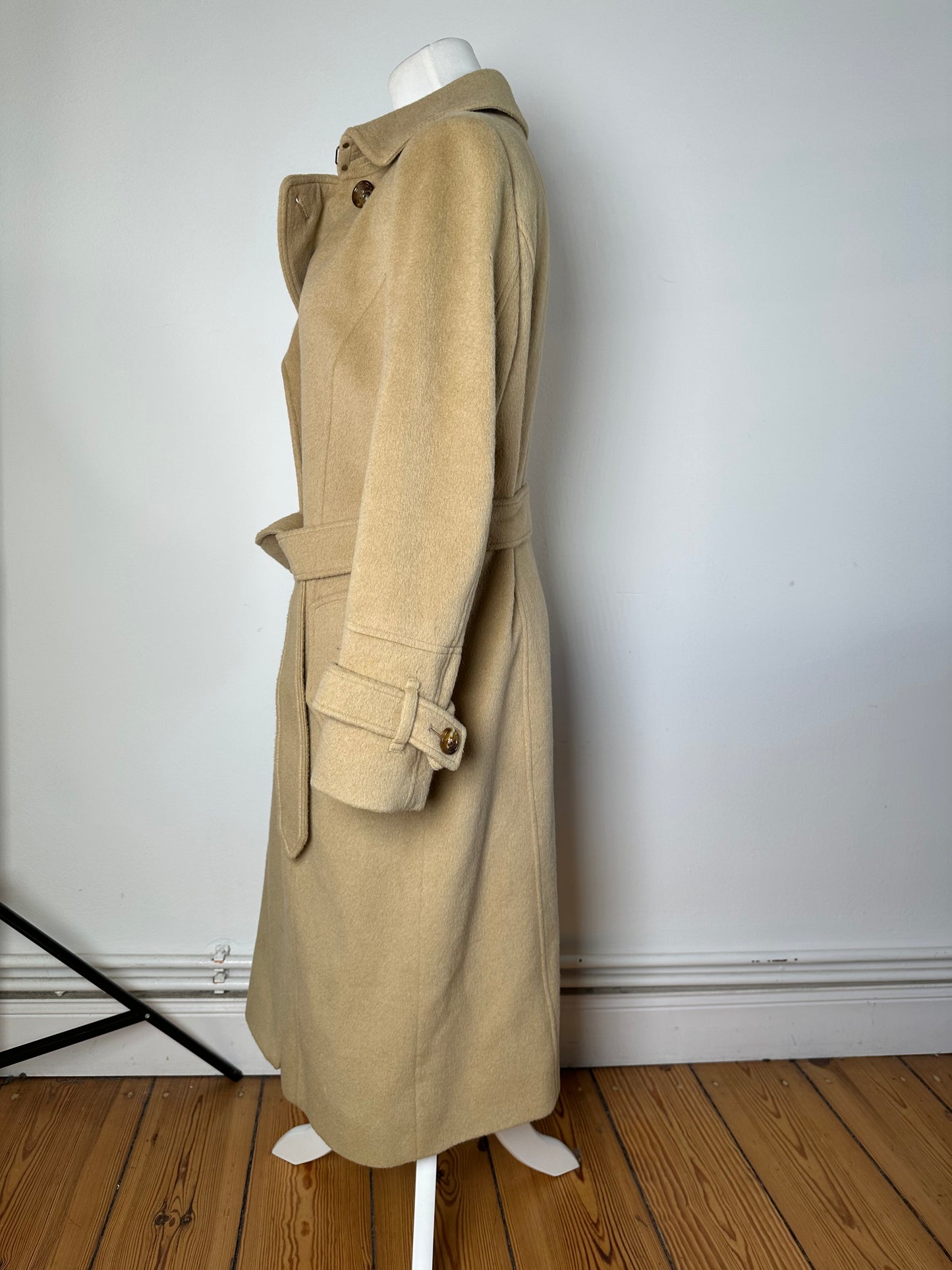Vintage Burberry Wool Trench Coat Beige Gold M