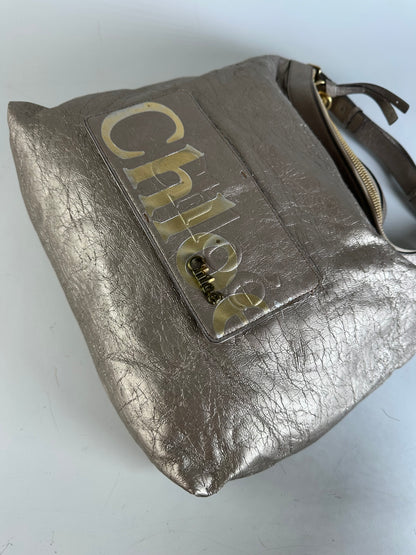 Vintage Chloe Metallic Leather Tote Taupe Gold