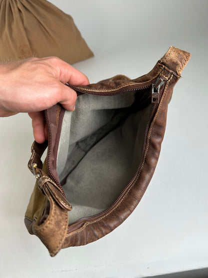 Vintage Loewe Suede Leather Shoulder Bag Beige Brown