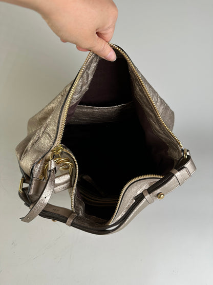 Vintage Chloe Metallic Leather Tote Taupe Gold