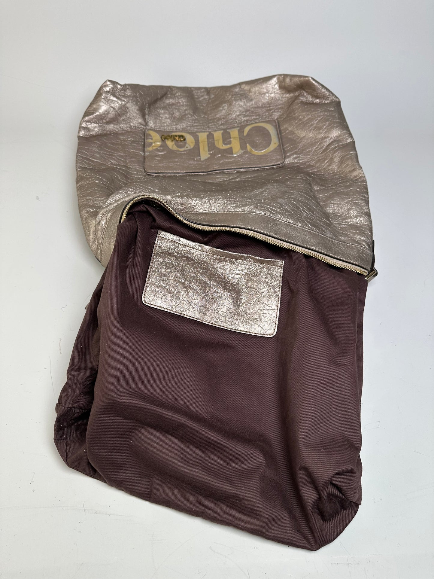 Vintage Chloe Metallic Leather Tote Taupe Gold