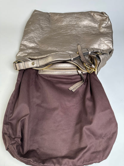 Vintage Chloe Metallic Leather Tote Taupe Gold